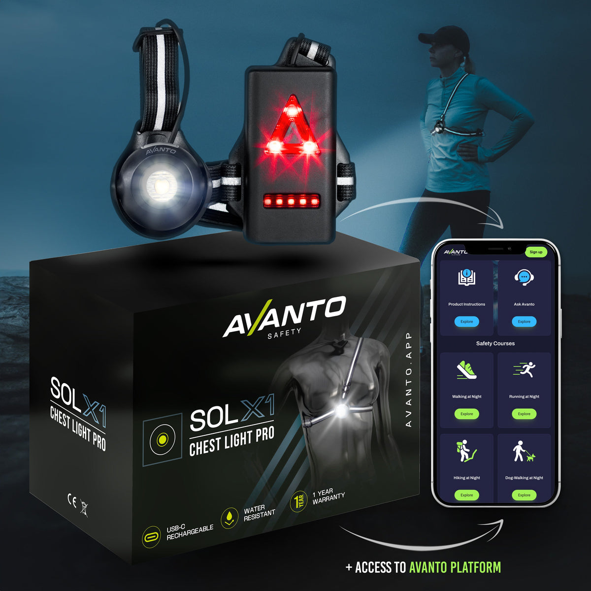 SolX1 - Chest Light PRO-Chest light-Avanto Safety-Black-ScoreBand